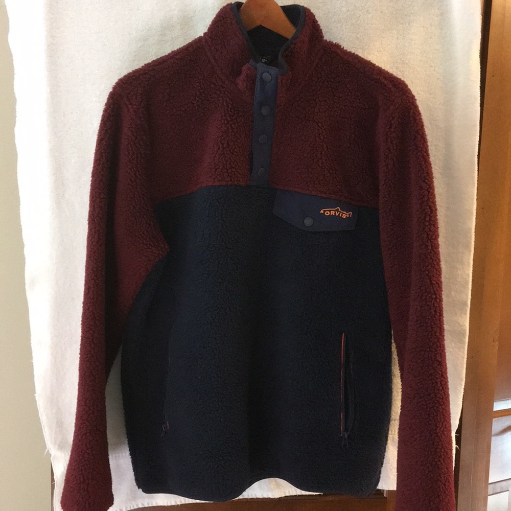 Orvis Fleece Pullover, Navy and Burgundy